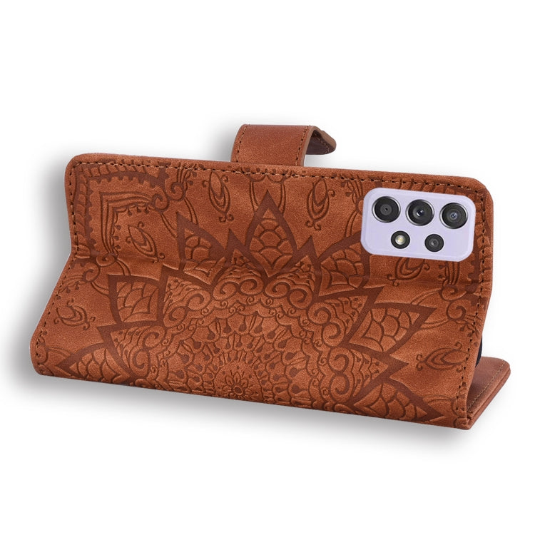 For Samsung Galaxy A52 5G / 4G Embossed Sunflower Pattern Horizontal Flip PU Leather Case with Holder & Card Slots & Wallet & Lanyard (Brown) by buy2fix