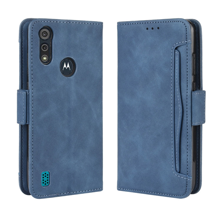 For Motorola Moto E6i Skin Feel Calf Pattern Horizontal Flip Leather Case with Holder & Card Slots & Photo Frame(Blue) - Motorola Cases by buy2fix | Online Shopping UK | buy2fix