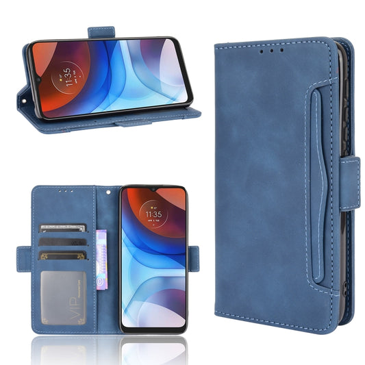 For Motorola Moto E7 Power Skin Feel Calf Pattern Horizontal Flip Leather Case with Holder & Card Slots & Photo Frame(Blue) - Motorola Cases by buy2fix | Online Shopping UK | buy2fix