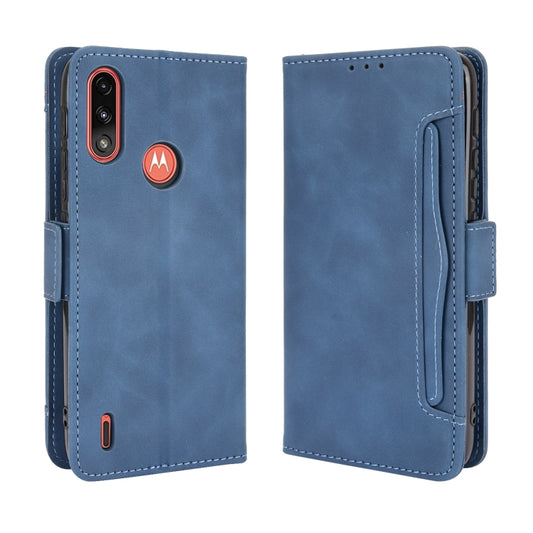 For Motorola Moto E7 Power Skin Feel Calf Pattern Horizontal Flip Leather Case with Holder & Card Slots & Photo Frame(Blue) - Motorola Cases by buy2fix | Online Shopping UK | buy2fix