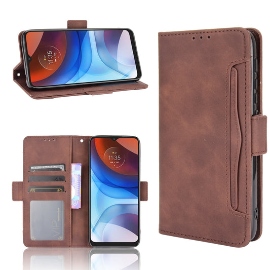 For Motorola Moto E7 Power Skin Feel Calf Pattern Horizontal Flip Leather Case with Holder & Card Slots & Photo Frame(Brown) - Motorola Cases by buy2fix | Online Shopping UK | buy2fix