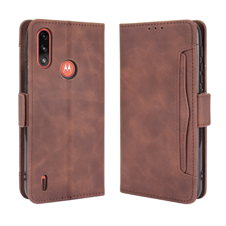 For Motorola Moto E7 Power Skin Feel Calf Pattern Horizontal Flip Leather Case with Holder & Card Slots & Photo Frame(Brown) - Motorola Cases by buy2fix | Online Shopping UK | buy2fix