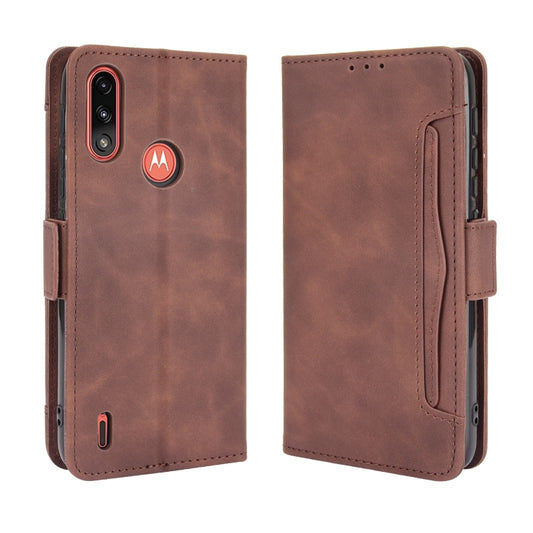 For Motorola Moto E7 Power Skin Feel Calf Pattern Horizontal Flip Leather Case with Holder & Card Slots & Photo Frame(Brown) - Motorola Cases by buy2fix | Online Shopping UK | buy2fix