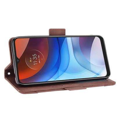For Motorola Moto E7 Power Skin Feel Calf Pattern Horizontal Flip Leather Case with Holder & Card Slots & Photo Frame(Brown) - Motorola Cases by buy2fix | Online Shopping UK | buy2fix