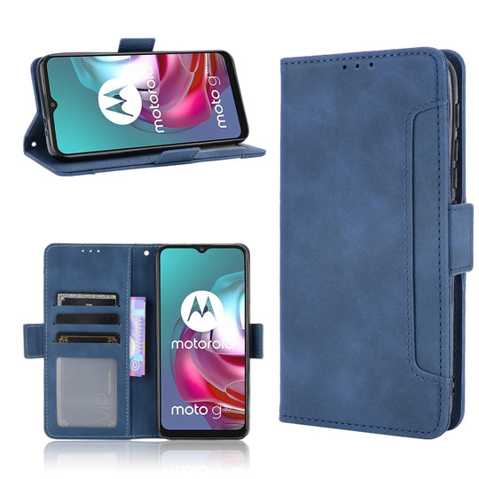 For Motorola Moto G30 Skin Feel Calf Pattern Horizontal Flip Leather Case with Holder & Card Slots & Photo Frame(Blue)