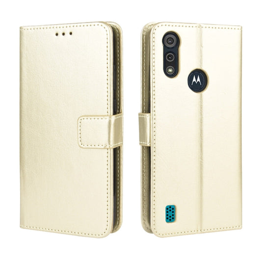 For Motorola Moto E6i Retro Crazy Horse Texture Horizontal Flip Leather Case with Holder & Card Slots & Lanyard(Gold)
