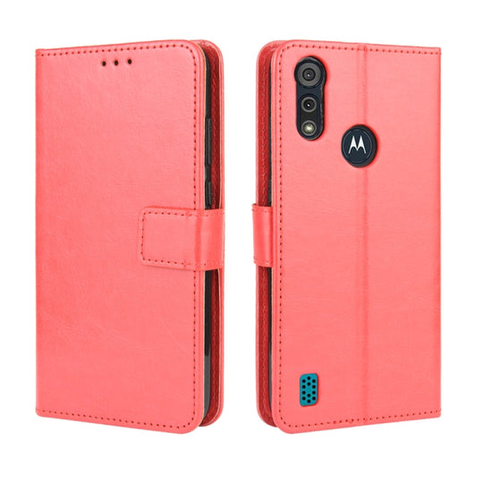 For Motorola Moto E6i Retro Crazy Horse Texture Horizontal Flip Leather Case with Holder & Card Slots & Lanyard(Red)