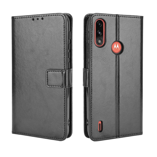For Motorola Moto E7 Power Retro Crazy Horse Texture Horizontal Flip Leather Case with Holder & Card Slots & Lanyard(Black)