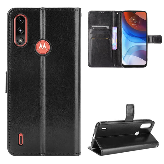 For Motorola Moto E7 Power Retro Crazy Horse Texture Horizontal Flip Leather Case with Holder & Card Slots & Lanyard(Black) - Motorola Cases by buy2fix | Online Shopping UK | buy2fix