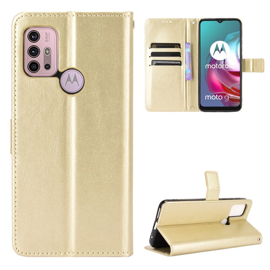 For Motorola Moto G30 Retro Crazy Horse Texture Horizontal Flip Leather Case with Holder & Card Slots & Lanyard(Gold) - Motorola Cases by buy2fix | Online Shopping UK | buy2fix
