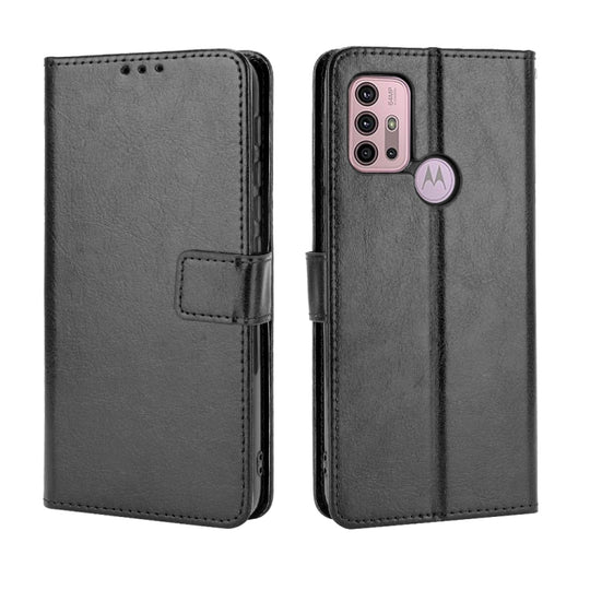 For Motorola Moto G30 Retro Crazy Horse Texture Horizontal Flip Leather Case with Holder & Card Slots & Lanyard(Black)