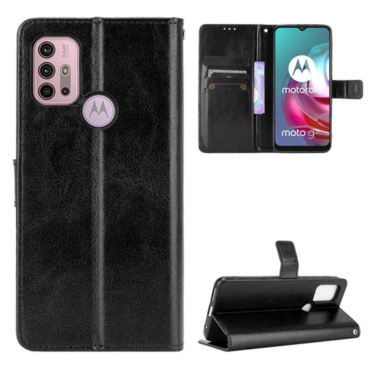 For Motorola Moto G30 Retro Crazy Horse Texture Horizontal Flip Leather Case with Holder & Card Slots & Lanyard(Black) - Motorola Cases by buy2fix | Online Shopping UK | buy2fix