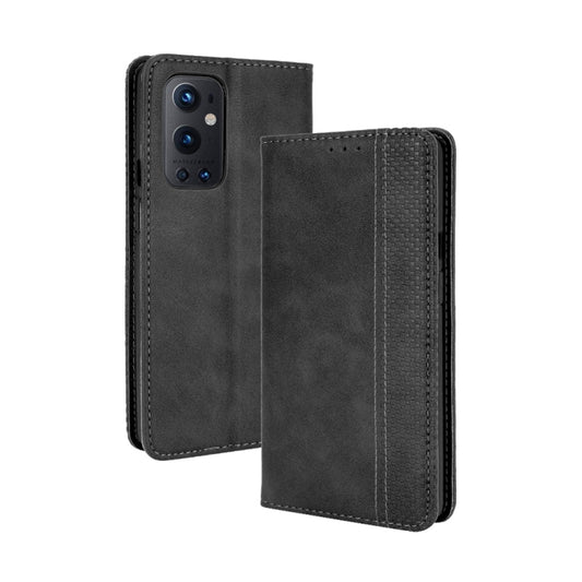 For OnePlus 9 Pro Magnetic Buckle Retro Crazy Horse Texture Horizontal Flip Leather Case with Holder & Card Slots & Photo Frame(Black) - OnePlus Cases by buy2fix | Online Shopping UK | buy2fix