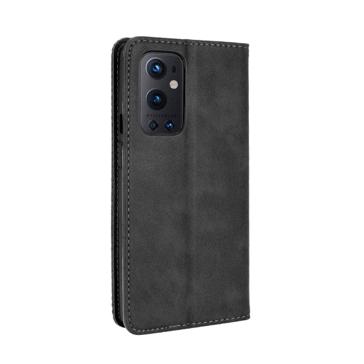 For OnePlus 9 Pro Magnetic Buckle Retro Crazy Horse Texture Horizontal Flip Leather Case with Holder & Card Slots & Photo Frame(Black) - OnePlus Cases by buy2fix | Online Shopping UK | buy2fix