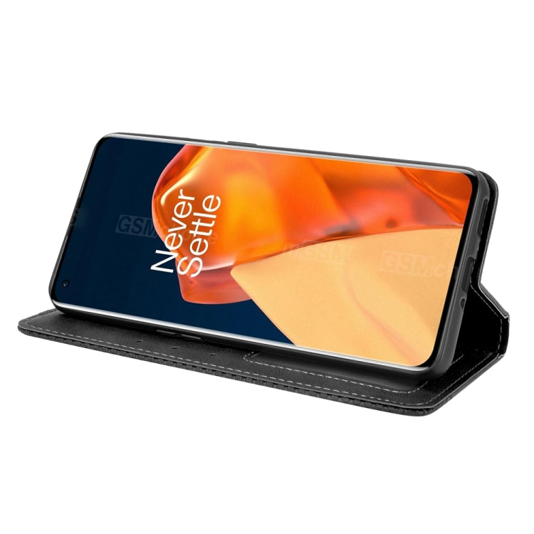 For OnePlus 9 Pro Magnetic Buckle Retro Crazy Horse Texture Horizontal Flip Leather Case with Holder & Card Slots & Photo Frame(Black) - OnePlus Cases by buy2fix | Online Shopping UK | buy2fix