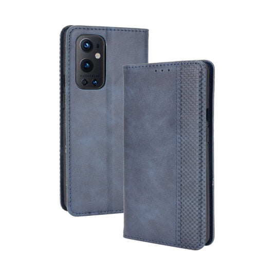 For OnePlus 9 Pro Magnetic Buckle Retro Crazy Horse Texture Horizontal Flip Leather Case with Holder & Card Slots & Photo Frame(Blue) - OnePlus Cases by buy2fix | Online Shopping UK | buy2fix