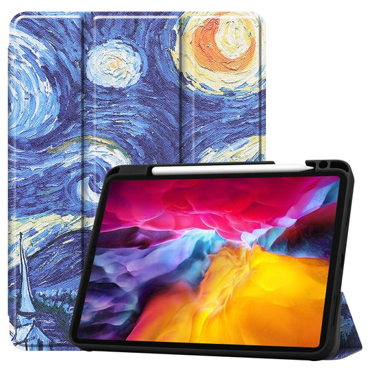 Pour iPad Pro 11 2022/2021 Dessin coloré Étui pour tablette en cuir TPU + PU à rabat horizontal avec support à trois volets et fonction veille/réveil et emplacement pour stylo (ciel étoilé)