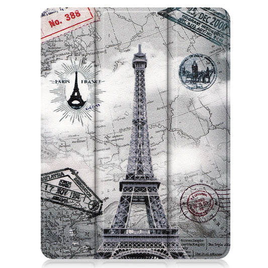 For iPad Pro 12.9 2022 / 2021 Colored Drawing Horizontal Flip TPU + PU Leather Tablet Case with Three-folding Holder & Sleep / Wake-up Function & Pen Slot(Eiffel Tower) - iPad Pro 12.9 (2022/2021) Cases by buy2fix | Online Shopping UK | buy2fix