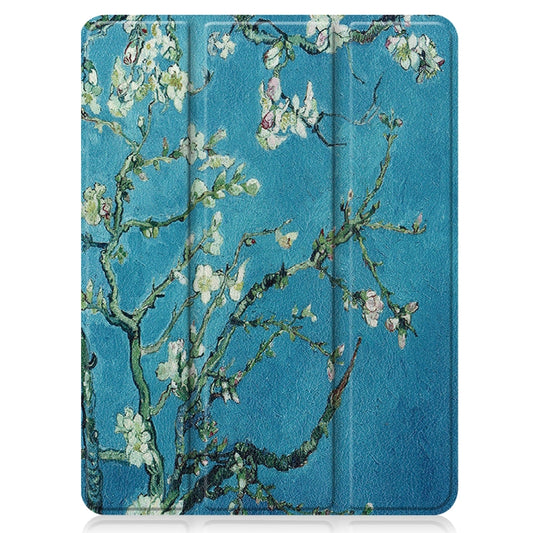 For iPad Pro 12.9 2022 / 2021 Colored Drawing Horizontal Flip TPU + PU Leather Tablet Case with Three-folding Holder & Sleep / Wake-up Function & Pen Slot(Apricot Flower) - iPad Pro 12.9 (2022/2021) Cases by buy2fix | Online Shopping UK | buy2fix