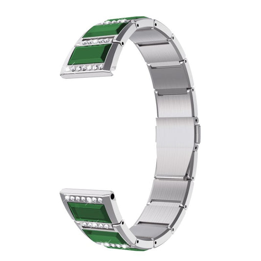 For Samsung Galaxy Watch 42mm Stainless Steel Diamond Encrusted Watch Band(Silver+Green) - Watch Bands by buy2fix | Online Shopping UK | buy2fix
