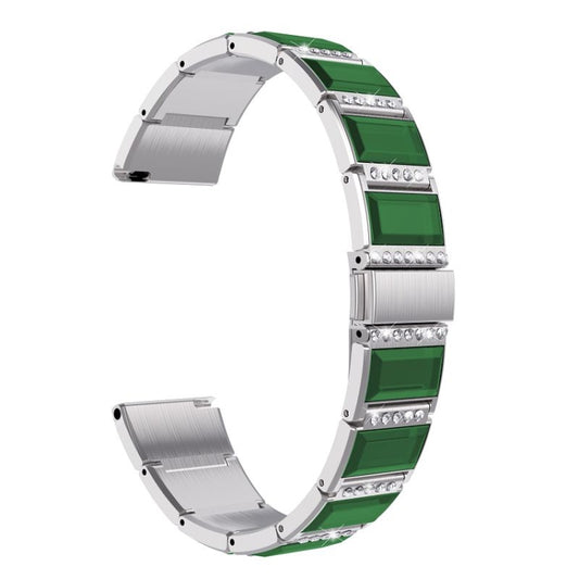For Samsung Galaxy Watch 42mm Stainless Steel Diamond Encrusted Watch Band(Silver+Green) - Watch Bands by buy2fix | Online Shopping UK | buy2fix