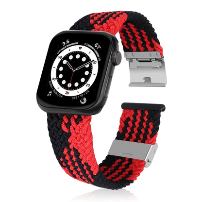 Braided + Stainless Steel Watch Band For Apple Watch Series 7 41mm / 6 & SE & 5 & 4 40mm / 3 & 2 & 1 38mm(Vertical Black Red) by buy2fix