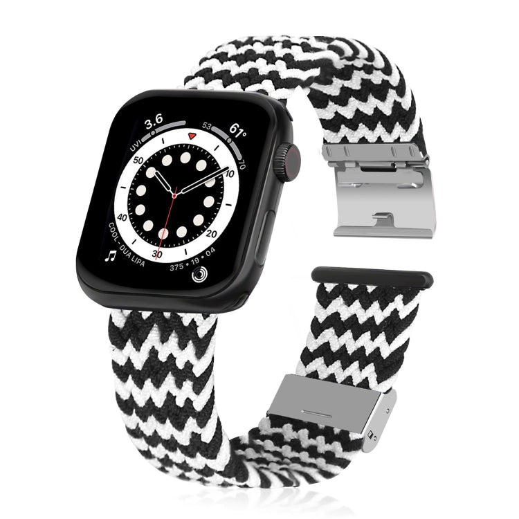 Braided + Stainless Steel Watch Band For Apple Watch Series 7 41mm / 6 & SE & 5 & 4 40mm / 3 & 2 & 1 38mm(Horizontal Black White) by buy2fix