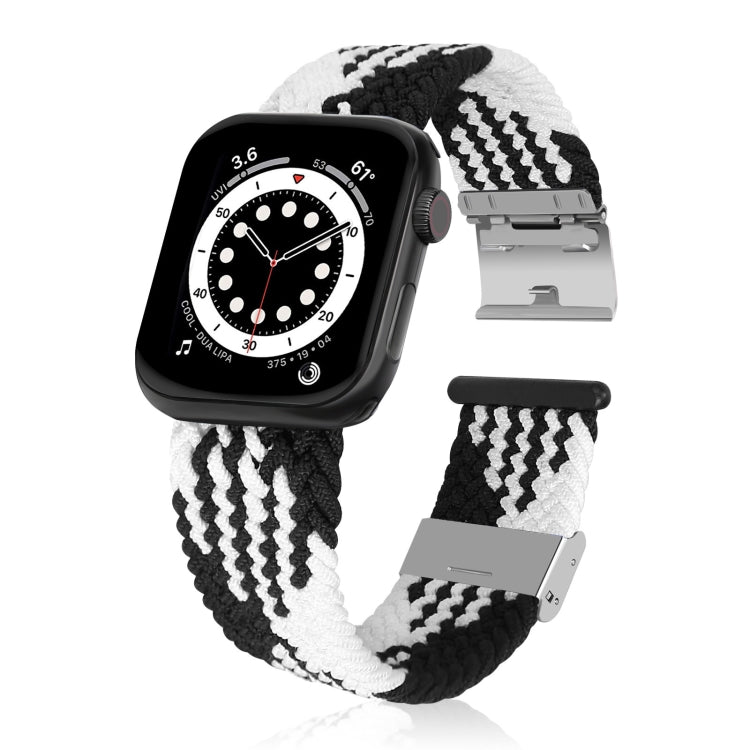Braided + Stainless Steel Watch Band For Apple Watch Series 9&8&7 41mm / SE 3&SE 2&6&SE&5&4 40mm / 3&2&1 38mm(Vertical Black White) by buy2fix