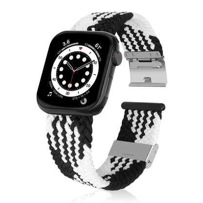 Braided + Stainless Steel Watch Band For Apple Watch Series 9&8&7 41mm / SE 3&SE 2&6&SE&5&4 40mm / 3&2&1 38mm(Vertical Black White) by buy2fix