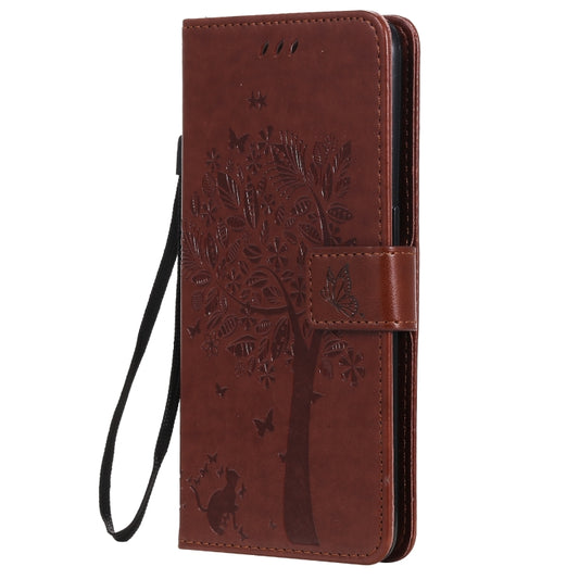 For OPPO Reno5 5G Tree & Cat Pattern Pressed Printing Horizontal Flip PU Leather Case with Holder & Card Slots & Wallet & Lanyard(Coffee) - OPPO Cases by buy2fix | Online Shopping UK | buy2fix