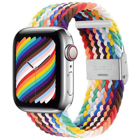 Braided + Stainless Steel Watch Band For Apple Watch Ultra 49mm&Watch Ultra 2 49mm / Series 9&8&7 45mm / SE 3&SE 2&6&SE&5&4 44mm / 3&2&1 42mm(Rainbow) by buy2fix