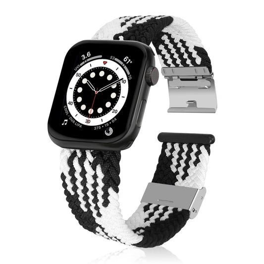 Braided + Stainless Steel Watch Band For Apple Watch Series 7 45mm / 6 & SE & 5 & 4 44mm / 3 & 2 & 1 42mm(Vertical Black White) by buy2fix