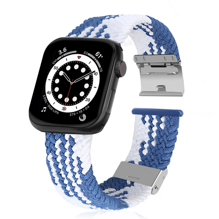 Braided + Stainless Steel Watch Band For Apple Watch Series 7 45mm / 6 & SE & 5 & 4 44mm / 3 & 2 & 1 42mm(Vertical Blue White) by buy2fix