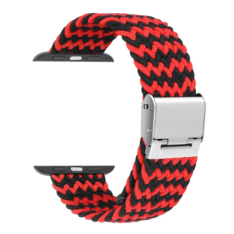 Braided + Stainless Steel Watch Band For Apple Watch Ultra 49mm&Watch Ultra 2 49mm / Series 9&8&7 45mm / SE 3&SE 2&6&SE&5&4 44mm / 3&2&1 42mm(Horizontal Black Red) by buy2fix