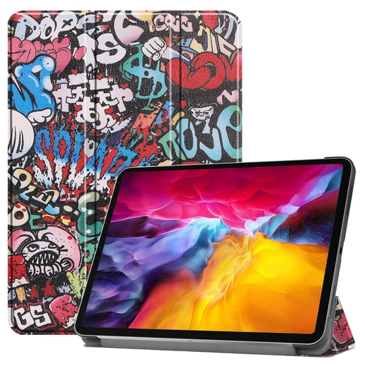 For iPad Pro 11 2022 / 2021 Colored Drawing Horizontal Flip PC + PU Leather Tablet Case with Three-folding Holder & Sleep / Wake-up Function(Graffiti) - iPad Pro 11 (2022/2021) Cases by buy2fix | Online Shopping UK | buy2fix