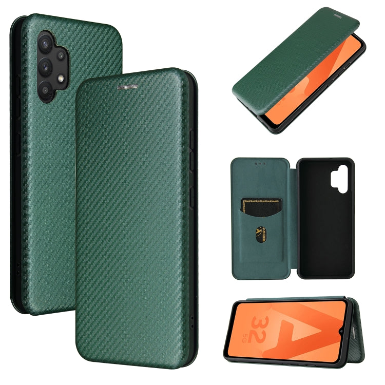 For Samsung Galaxy A32 4G Carbon Fiber Texture Horizontal Flip TPU + PC + PU Leather Case with Card Slot(Green) by buy2fix