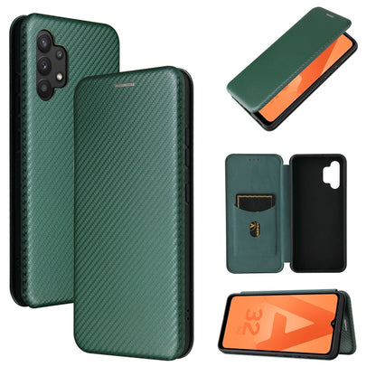 For Samsung Galaxy A32 4G Carbon Fiber Texture Horizontal Flip TPU + PC + PU Leather Case with Card Slot(Green) by buy2fix