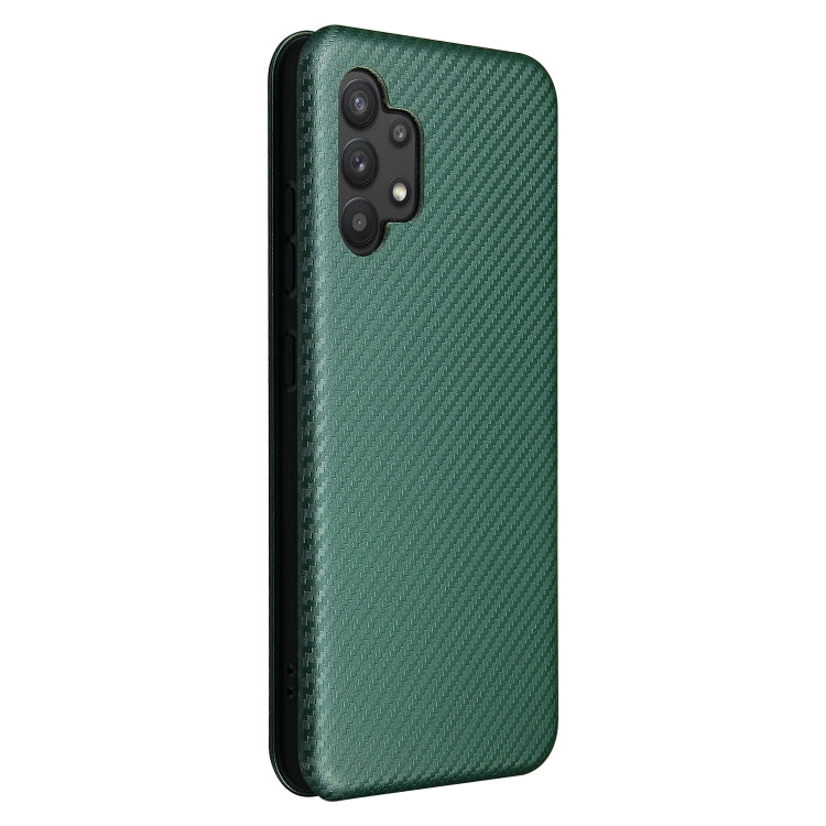 For Samsung Galaxy A32 4G Carbon Fiber Texture Horizontal Flip TPU + PC + PU Leather Case with Card Slot(Green) by buy2fix