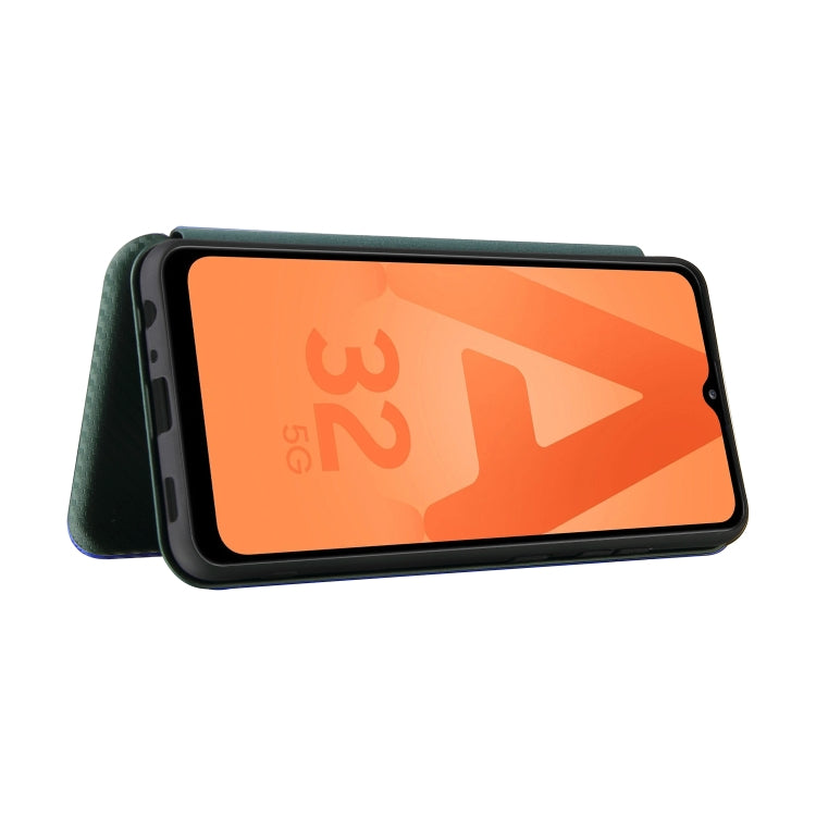 For Samsung Galaxy A32 4G Carbon Fiber Texture Horizontal Flip TPU + PC + PU Leather Case with Card Slot(Green) by buy2fix