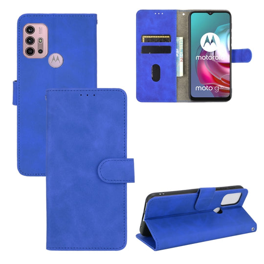 For Motorola Moto G30 / G10 Solid Color Skin Feel Magnetic Buckle Horizontal Flip Calf Texture PU Leather Case with Holder & Card Slots & Wallet(Blue)