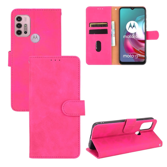 For Motorola Moto G30 / G10 Solid Color Skin Feel Magnetic Buckle Horizontal Flip Calf Texture PU Leather Case with Holder & Card Slots & Wallet(Rose Red) - Motorola Cases by buy2fix | Online Shopping UK | buy2fix
