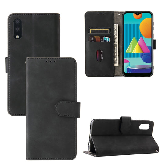 For Samsung Galaxy A02 / M02 Solid Color Skin Feel Magnetic Buckle Horizontal Flip Calf Texture PU Leather Case with Holder & Card Slots & Wallet(Black) by buy2fix