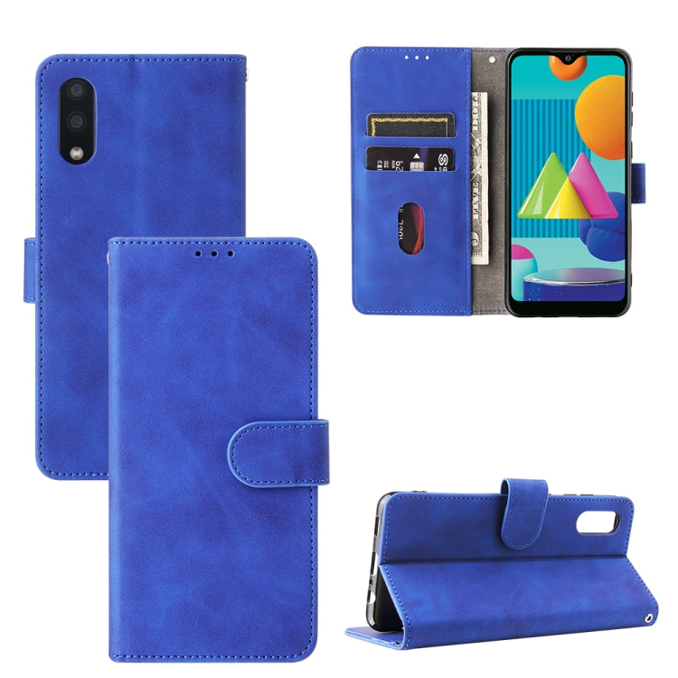 For Samsung Galaxy A02 / M02 Solid Color Skin Feel Magnetic Buckle Horizontal Flip Calf Texture PU Leather Case with Holder & Card Slots & Wallet(Blue) by buy2fix