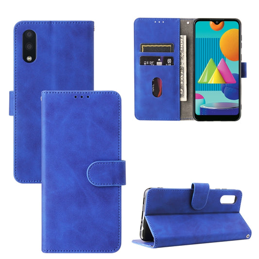 For Samsung Galaxy A02 / M02 Solid Color Skin Feel Magnetic Buckle Horizontal Flip Calf Texture PU Leather Case with Holder & Card Slots & Wallet(Blue) by buy2fix