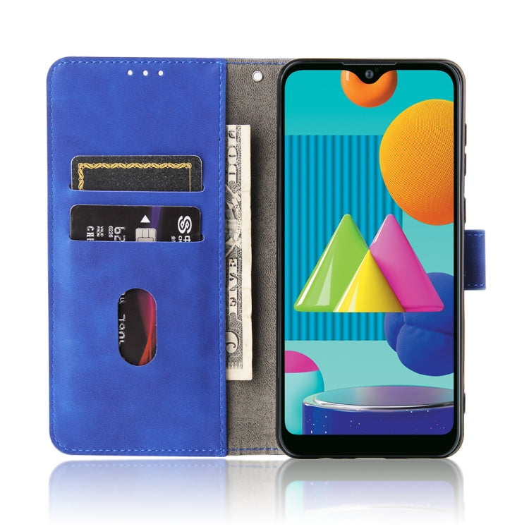 For Samsung Galaxy A02 / M02 Solid Color Skin Feel Magnetic Buckle Horizontal Flip Calf Texture PU Leather Case with Holder & Card Slots & Wallet(Blue) by buy2fix