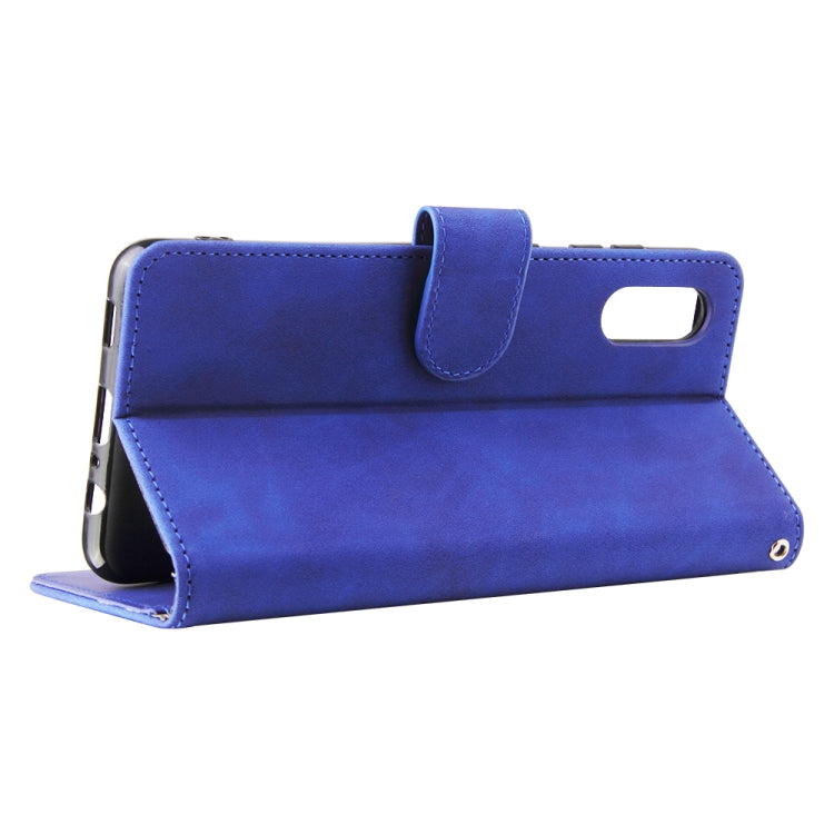 For Samsung Galaxy A02 / M02 Solid Color Skin Feel Magnetic Buckle Horizontal Flip Calf Texture PU Leather Case with Holder & Card Slots & Wallet(Blue) by buy2fix