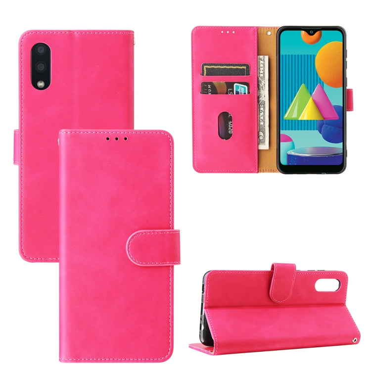 For Samsung Galaxy A02 / M02 Solid Color Skin Feel Magnetic Buckle Horizontal Flip Calf Texture PU Leather Case with Holder & Card Slots & Wallet(Rose Red) by buy2fix