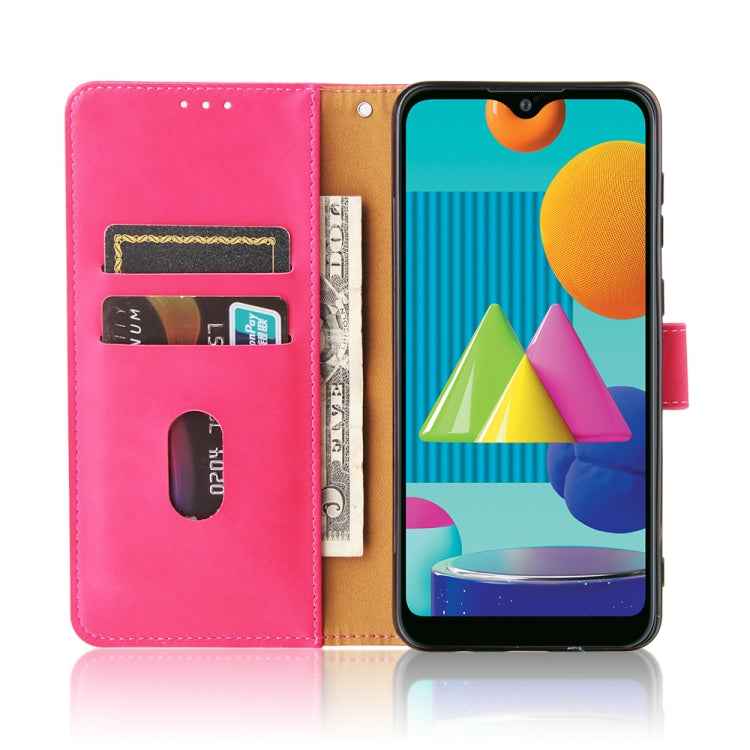 For Samsung Galaxy A02 / M02 Solid Color Skin Feel Magnetic Buckle Horizontal Flip Calf Texture PU Leather Case with Holder & Card Slots & Wallet(Rose Red) by buy2fix