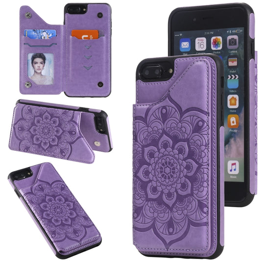 Flower Embossing Pattern Shockproof Protective Case with Holder & Card Slots & Photo Frame For iPhone 8 Plus / 7 Plus(Purple) - More iPhone Cases by buy2fix | Online Shopping UK | buy2fix
