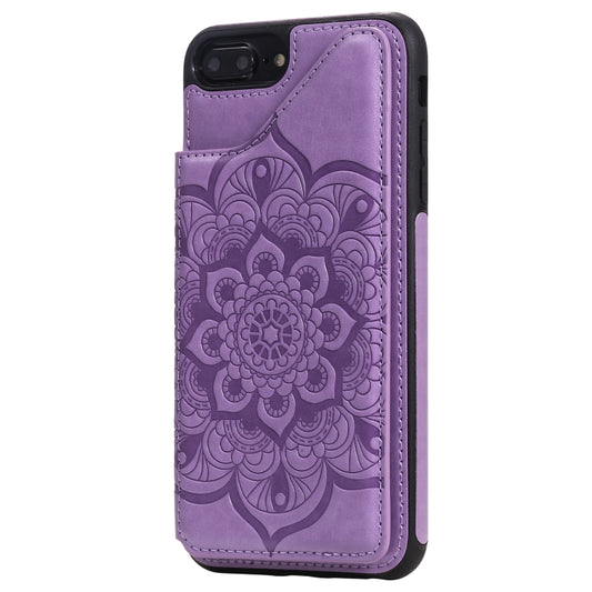 Flower Embossing Pattern Shockproof Protective Case with Holder & Card Slots & Photo Frame For iPhone 8 Plus / 7 Plus(Purple) - More iPhone Cases by buy2fix | Online Shopping UK | buy2fix